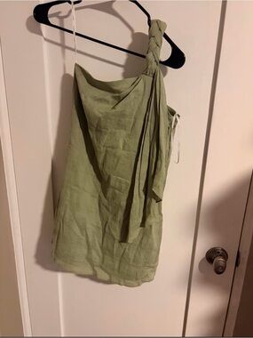 One-Shoulder Braided Strap Dress in Sage Green